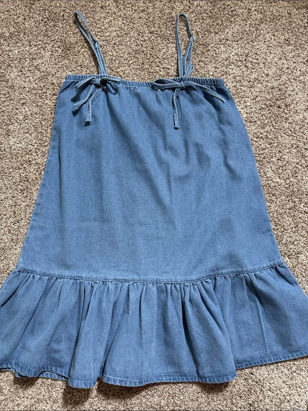 Girls Blue Denim Sundress with Ruffle Hem